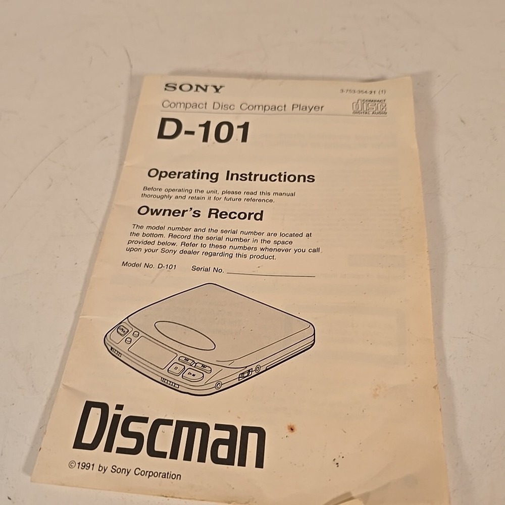 Operating Instructions only for Sony D-101 Discman Personal CD‎ Player